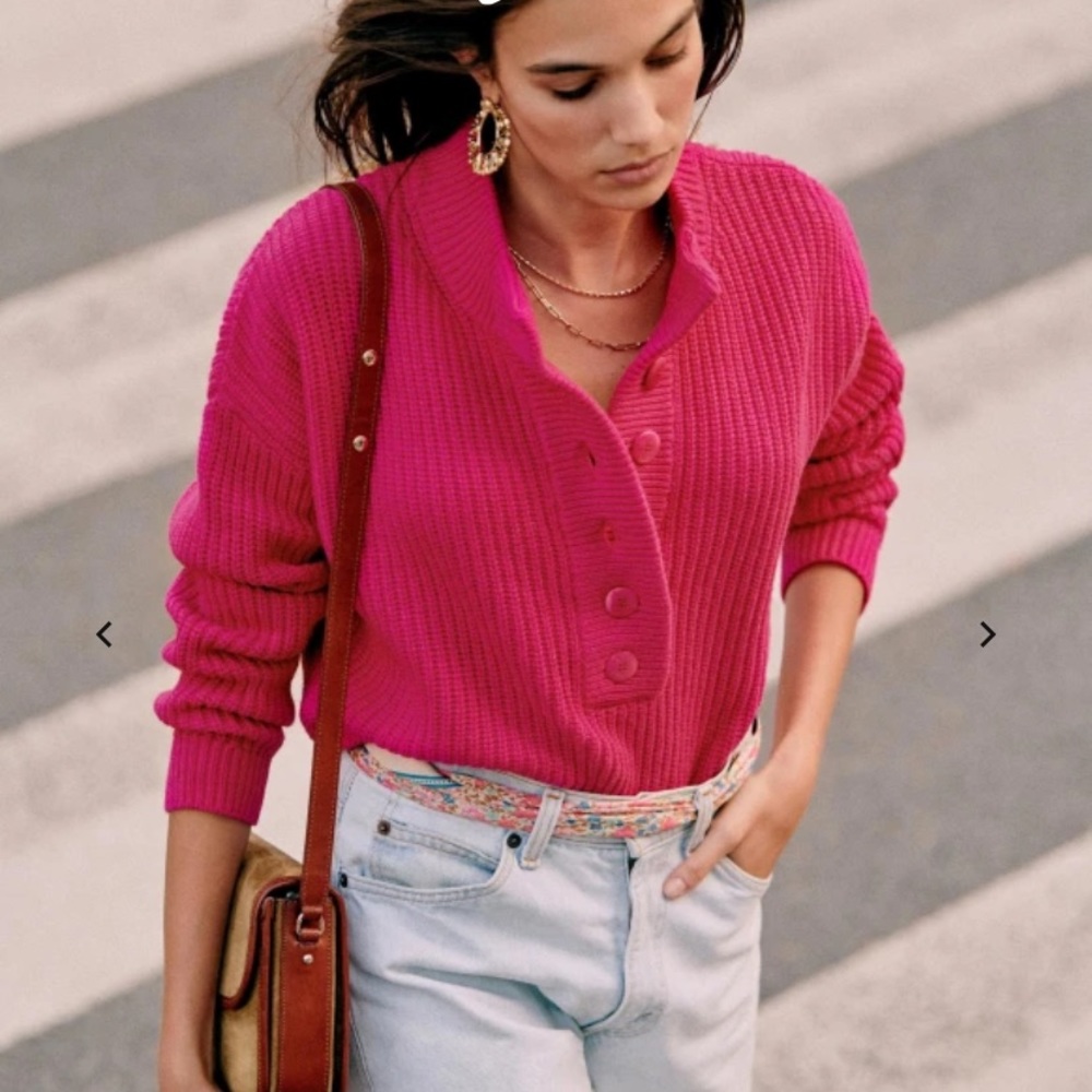Sezane Lucas Pullover Sweater in Bright Pink